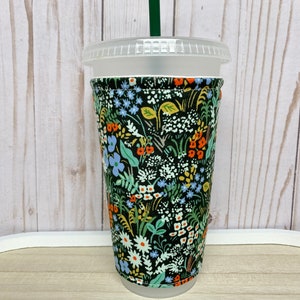 Rifle Paper Co Meadow Cup Sleeve, Floral iced coffee cozy for teens, green reusable cup sleeve, coffee gift for mom, Boho gift for teacher