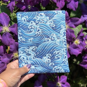 Blue waves summer book sleeve, ocean beach kindle sleeve, water gifts for book lovers, crashing waves padded book sleeve, bookish gifts
