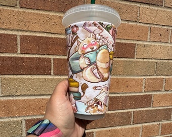 One more chapter Raccoon Bookish iced coffee cozy, Romance reader cup sleeve for Iced drinks, romantasy reading gift for women, Bookish gift