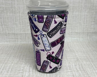 Bookmarks genre iced coffee cozy, bookish reader cup sleeve for Iced drinks, romantasy reading gift for women, slow burn cup sleeve for her