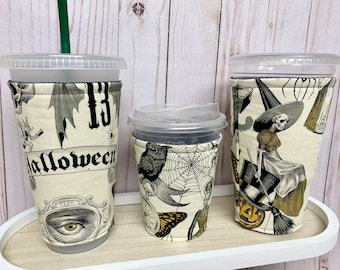 Gothic Halloween iced coffee cozy, cup sleeve for Iced drinks, funny coffee cozy for women, Spooky gift for teen, Halloween gift for men