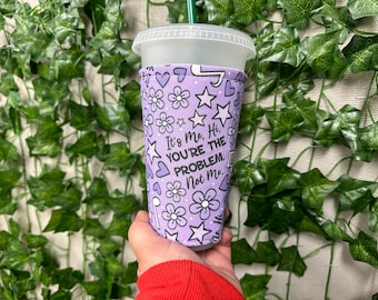 TS you’re the problem not me, eras iced coffee sleeve, swiftie accessories gift for girls, swiftie album drink cozy, ts purple drink sleeve