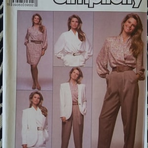 1980&#39;s Uncut Simplicity 9368, misses&#39; size 12-16, Christy Brinkley Collection, lined jacket, blouse, skirt, and pleated pants.