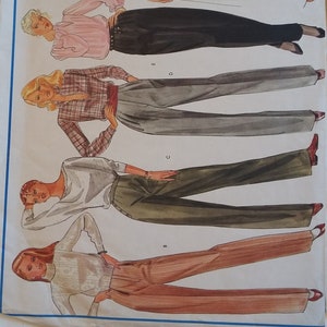 May include: A sewing pattern for five different styles of pants. The pattern includes instructions for making pants with a high waist, wide legs, and a variety of fabrics.