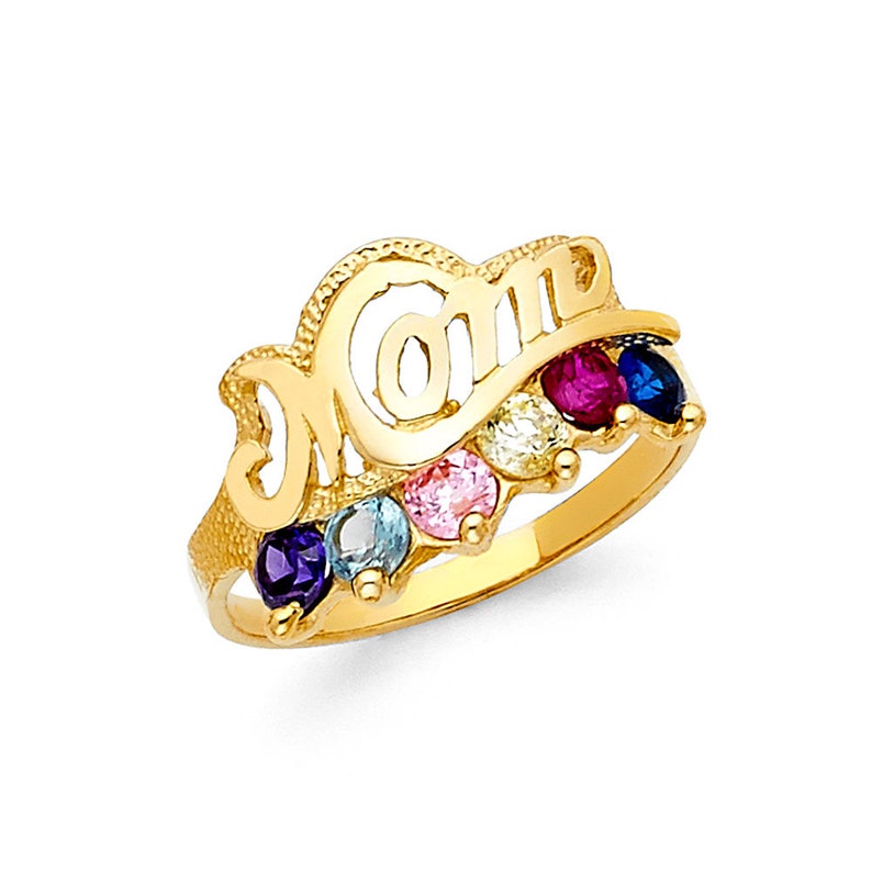 14k Yellow Gold Birthstone Band MOM Ring