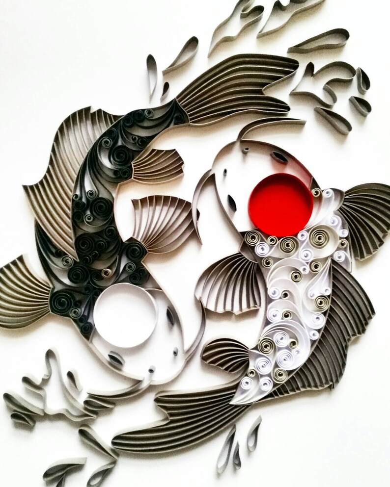 Quilled Paper Art Koi Fish Yin Yang Koi Fish Paper Art Etsy