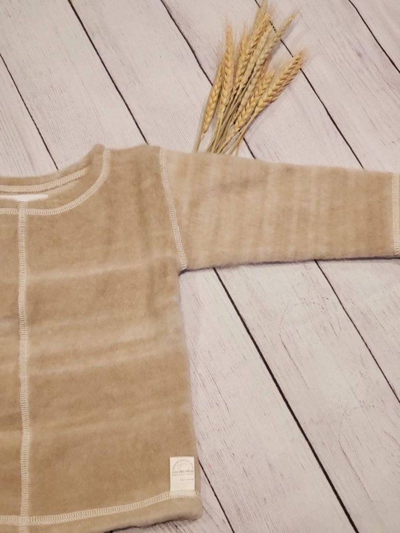 Organic Merino Wool baby sweater, Minimalist baby Unisex Overhead cardigan, Baby Shower Gift, cozy sweater image 3
