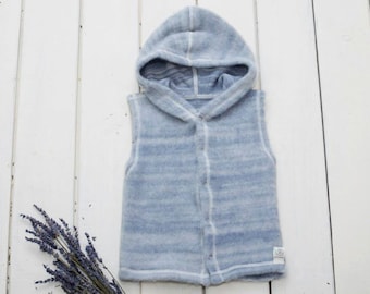 Chaleco de bebé de lana merino orgánica con capucha: Prendas de punto unisex