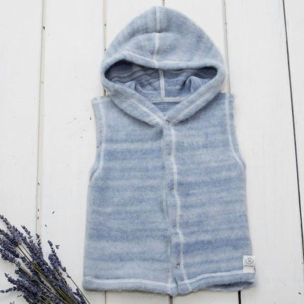 Organic Merino Wool Baby vest with hood,  Minimalist Wool baby clothes Unisex Kids vest with hood, Unisex vest kids