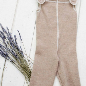 Organic Merino wool Baby romper, Merino wool baby pants with adjustable suspenders, Minimalist gender neutral baby romper