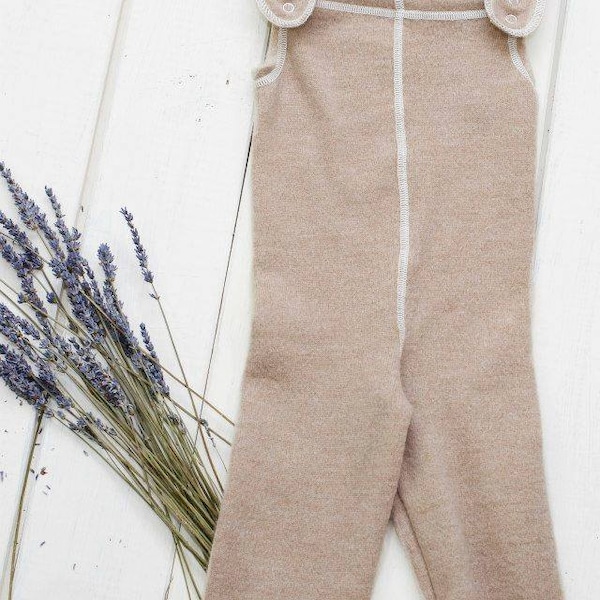 Bio Merino Wolle Baby Strampler, Merinowolle Baby Hose mit verstellbaren Hosenträgern, Minimalistischer geschlechtsneutraler Babystrampler