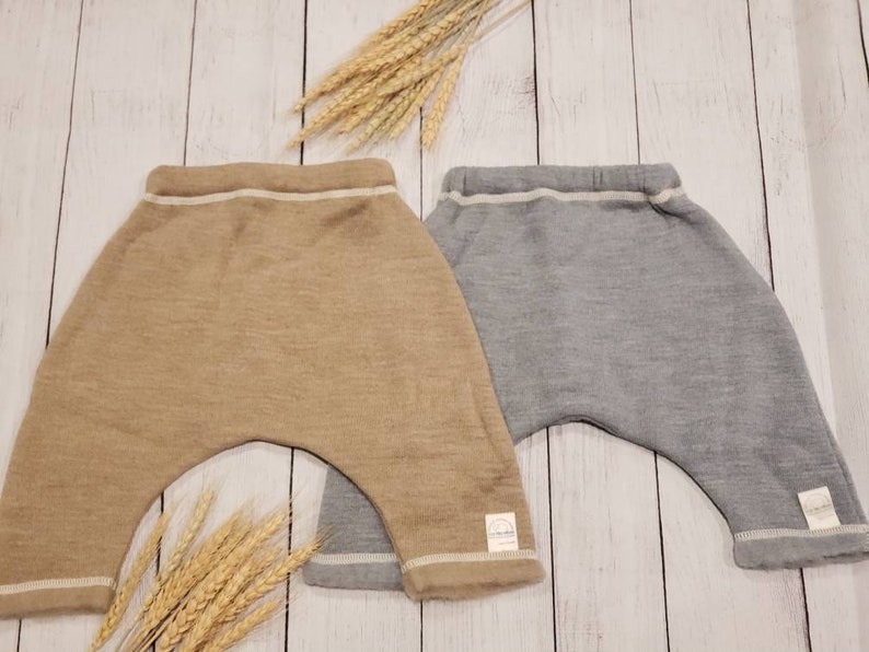 Organic Merino Wool Minimalist Baby Pants Aladdin. Organic warm Unisex harem baby pants, Organic Merino Wool Diaper Covers image 1