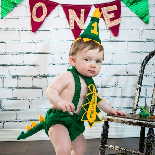 Dinosaur First Birthday Cake Smash Outfit for Baby Boy