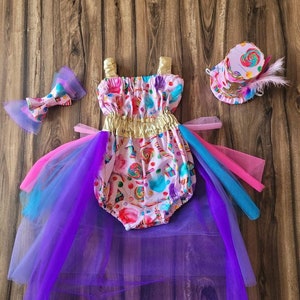 Sweet One Candyland Rainbow First Birthday Cake Smash Outfit for Baby Girl