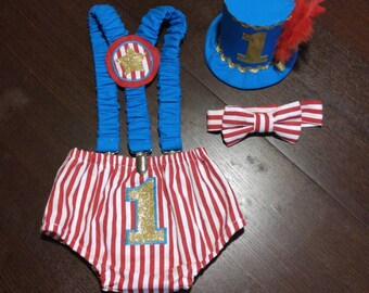 smash circus outfit cake birthday leader ring stripe turquoise 1st