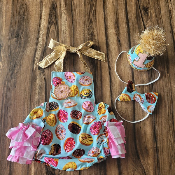 Donut Grow Up First Birthday Cake Smash Outfit for Baby Girl