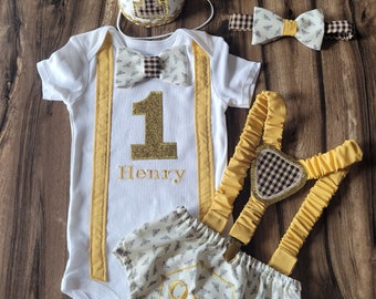 First Beeday First Birthday Cake Smash Outfit for Baby Boy