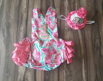 One in a Melon First Birthday Cake Smash Outfit for Baby Girl