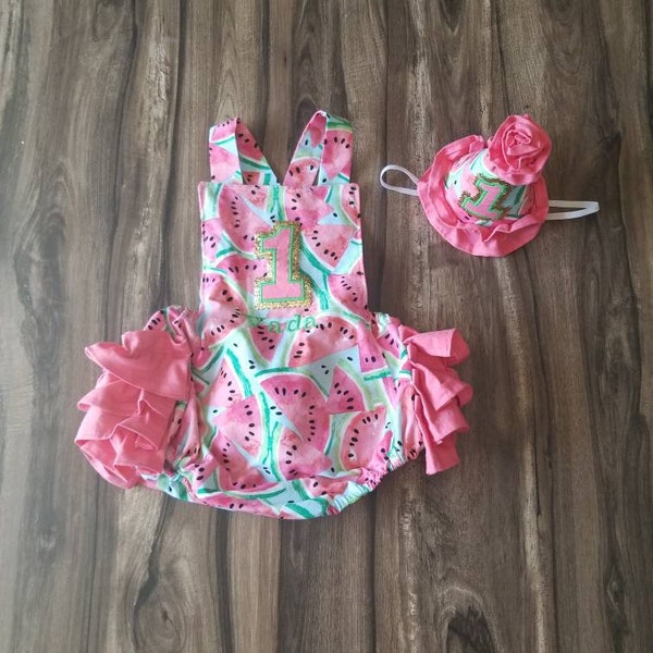 One in a Melon First Birthday Cake Smash Outfit for Baby Girl