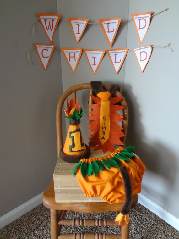 First Birthday Cake Smash Outfit Jungle And Lion Themed Orange Etsy