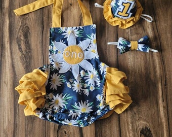 READY TO SHIP Daisy Lil' Hippie Boho You Are My Sunshine Onederful Fest Groovy First Birthday Cake Smash Outfit for Baby Girl