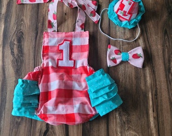 Berry First Birthday Outfit for Baby Girl, Sweet One, Berry Sweet, Farmstand, Strawberry, Cake Smash Outfit, Ready to Ship