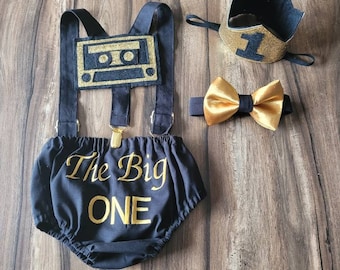 The Big One Notorious Big Black Gold First Birthday Cake Smash Outfit for Baby Boy