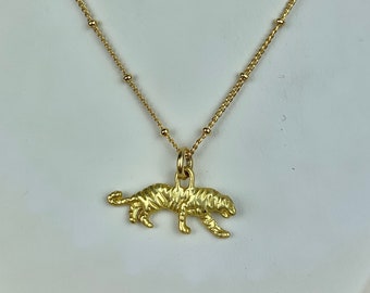 Beautiful Gold Plated Pewter Tiger Pendant on 18K Gold Plated 16", 18" or 24" Satellite Chain/LSU/Tigers/Baton Rouge/New Orleans/Football