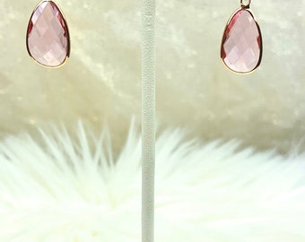 Pretty Faceted Pink Glass Gold Plated Teardrop Charms on Gold Filled Sparkly Earwires/Mother's Day/Spring/Summer/Weddings/Special Events