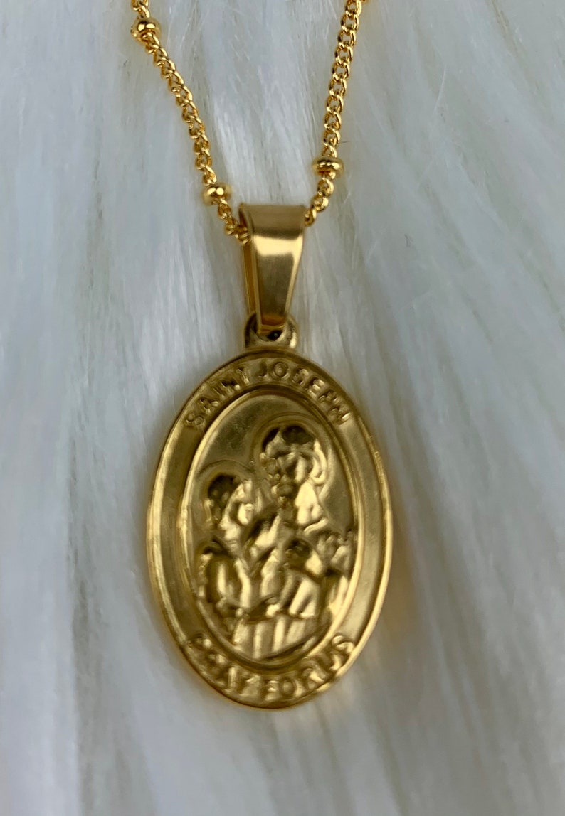 Beautiful 18K Gold Plated St. Joseph Oval Religious Pendant on Etsy