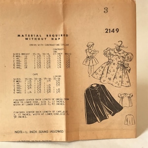 Girl&#39;s Dress and Cape Pattern: Size 3 Vintage, Perforated