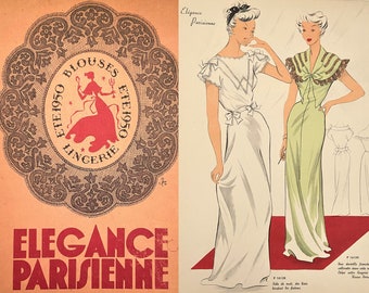 1950 French Fashion Catalog:&quot;Elegance Parisienne&quot; Blouses and Lingerie Made to Order