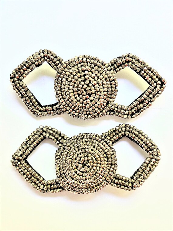 Pair Steel Cut Beaded Shoe Clips Antique Gem