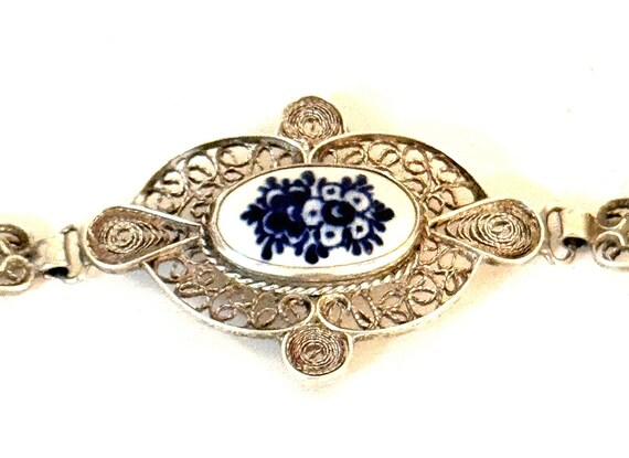 Vintage "Delft"Bracelet: Silver and Ceramic - image 3