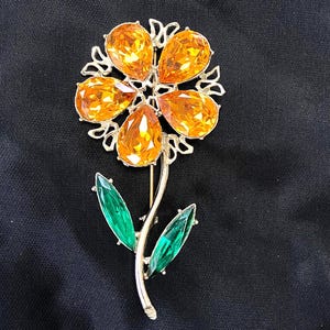 Floral Brooch: Large Rhinestones, Hallmarked