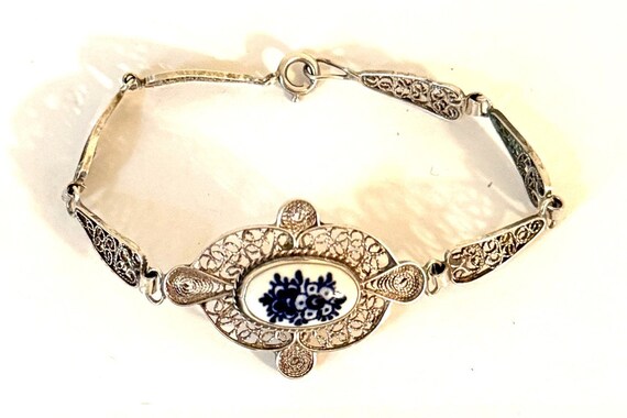 Vintage "Delft"Bracelet: Silver and Ceramic - image 1