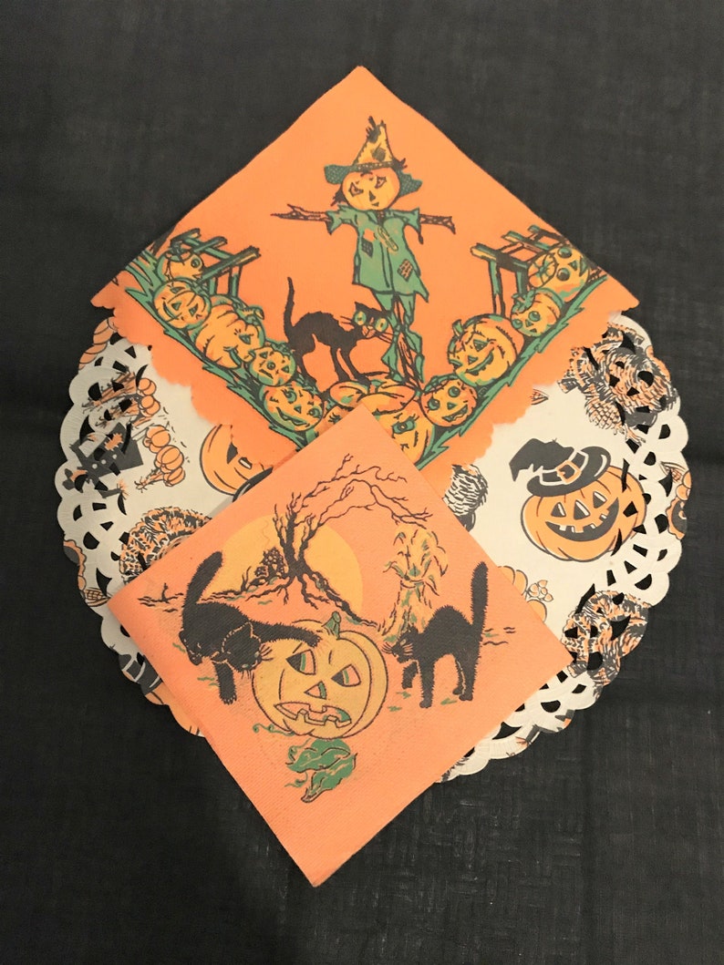3 Vintage Halloween Papers 2 Napkins and 1 Doily Etsy