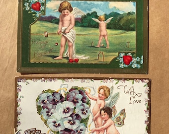 2 Antique Cupid Valentine Postcards: 1910