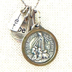 Lady of Fatima Medal on Sterling Silver Chain with sterling charms