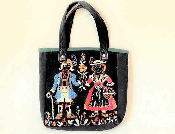 Vintage Needlepoint Purse/Bag: Bavarian Costumed … - image 1