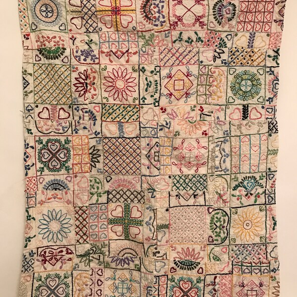 Vintage Embroidered Small Quilt Top