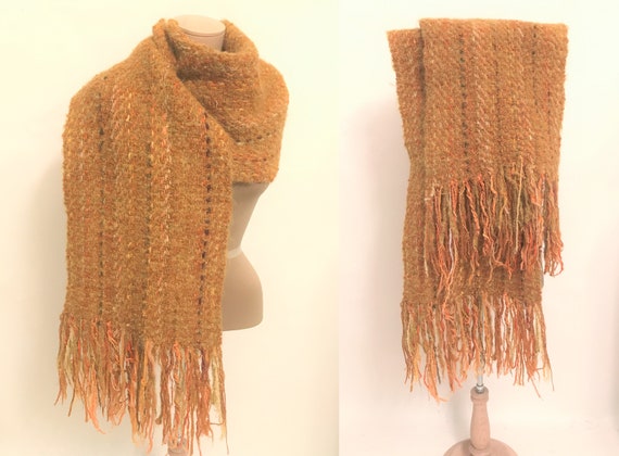 Vintage Handwoven Long Scarf: Wool, Mohair and Syn