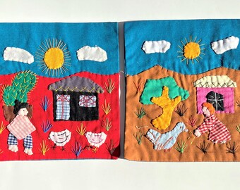 Peruvian Appliques: 2 Hand Stitched Folk Art