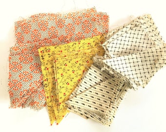 150 Vintage Quilt Pieces: Halloween Colors 4 Different Fabrics, Sizes