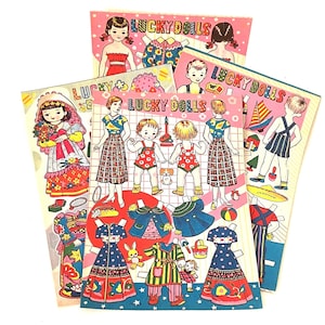 Vintage 50s &quot;Lucky Doll&quot; Paper Dolls: 4 Different Sheets