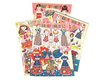 Vintage 50s "Lucky Doll" Paper Dolls: 4 Different Sheets
