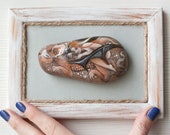 Framed miniature on stone with a hand painted fairy and flying dragon,cabinet of curiosities,fantasy wall art,fanart,gothic,fairy wallart