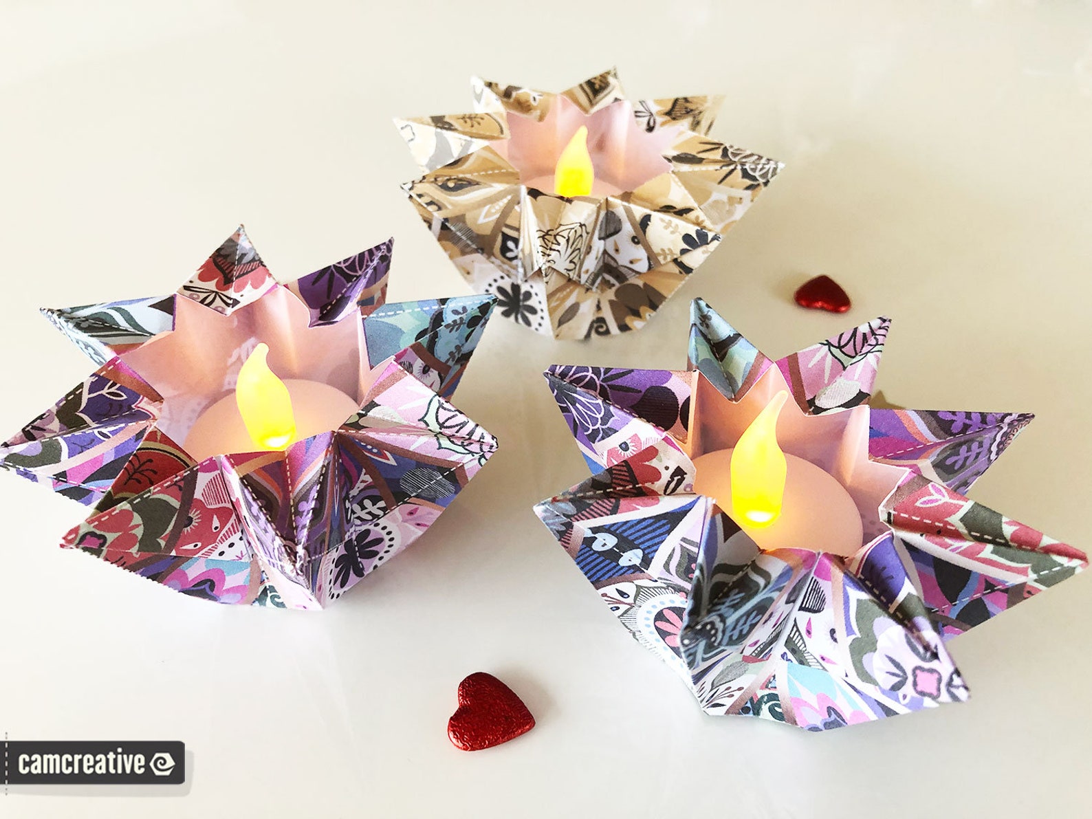 Template DIY 2 colorful paper candle holders. Printable xmas Etsy