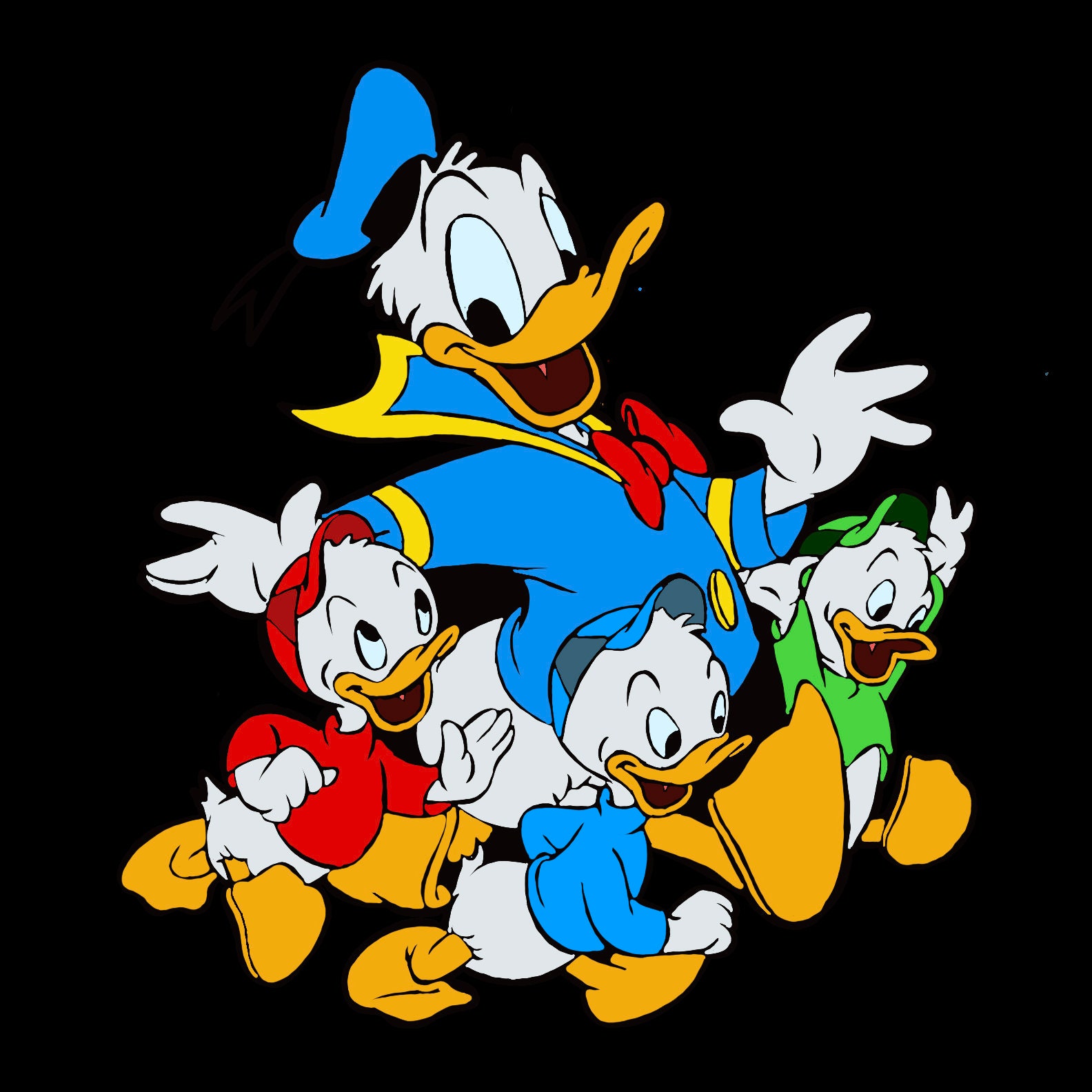 Huey, Dewey, Louie, and Uncle Donald PNG