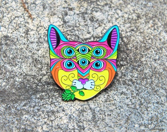 Cat On Catnip -Psychedelic HAT PIN